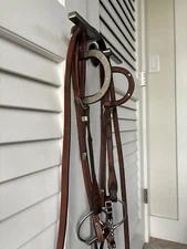 Double Ear Silver Show Horse Bridle W/ Black Iron Snaffle Offset Bit