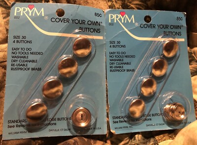 vtg Cover 8 Own Buttons Match New Vtg Rustproof Brass Sz 30 3/4  Prym Sew