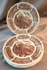 5 Alfred Meakin FAIRWINDS Brown Staffordshire 7" Bread & Butter Plates England