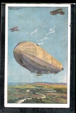 Vintage German WWI Postcard  (Artist Schulze) Aircraft Military Zeppelin