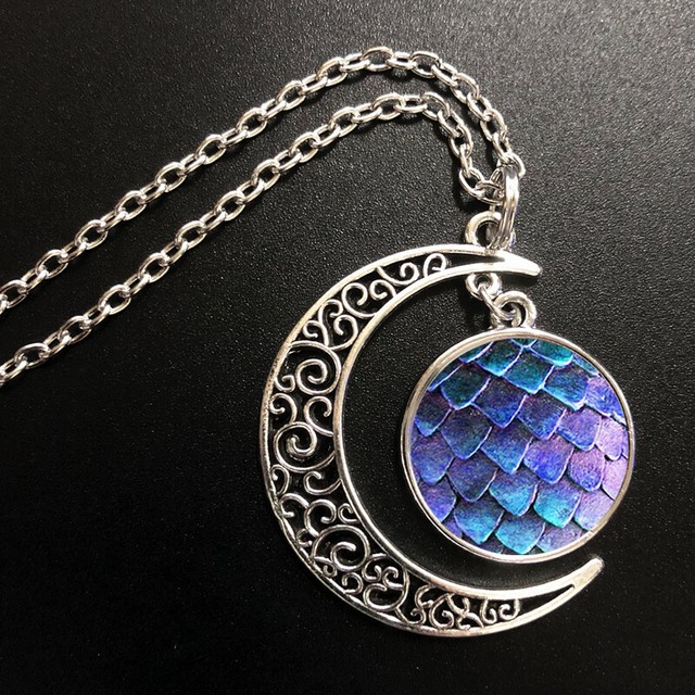 Dragon Scales Art Pendant Choker Jewelry Silver Moon Necklace For Women