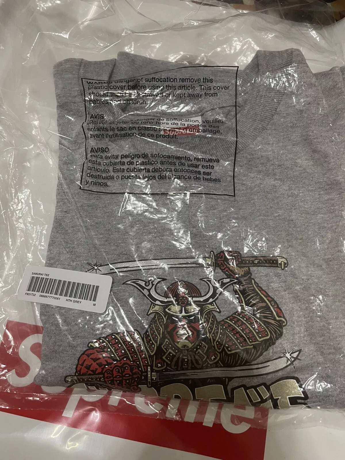 SUPREME SAMURAI TEE  HEATHER GREY SIZE MEDIUM New