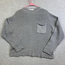 Anrabess Womens Pullover Crew Neck Pocket Cropped Sweater Grey Size XL NEW