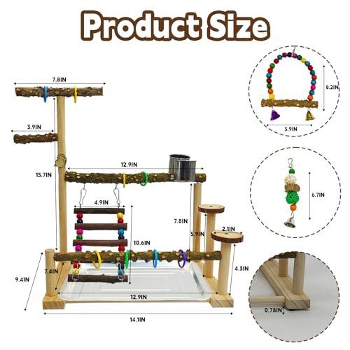 Parrot Play Stand Parakeet Playground Bird Jungle Gym Wood Conure Playstand - Foto 3 di 7