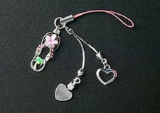 Silver Dangle Heart Crystal Pink Enamel Flower Hawaiian Sandal Cell Phone Charm 