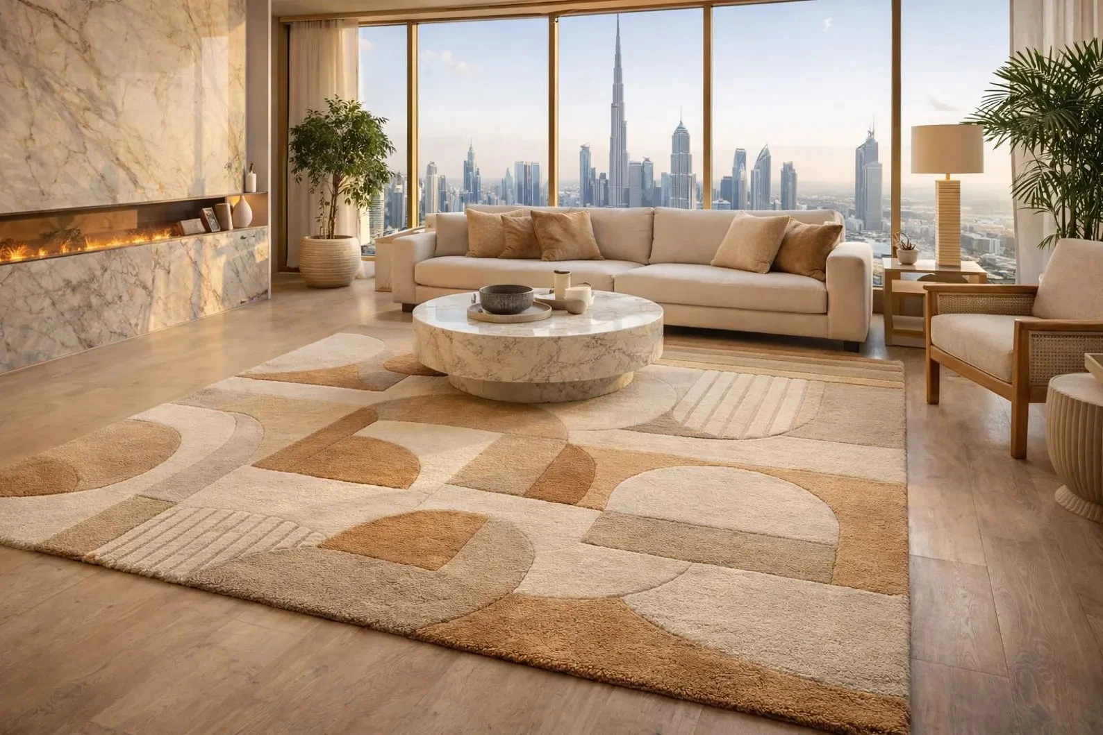 Neutral Beige Hand Tufted Wool Rug Modern Geometric Area Rug Handmade Carpet