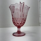 Fenton Vase Compote Cranberry Glass Thumbprint Handkerchief Pedestal Ruffled Top