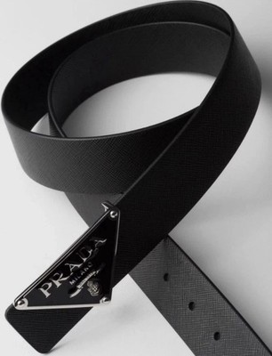 Prada Belt Black Leather Silver TriangleLogo Size EU 90 / US 30-33