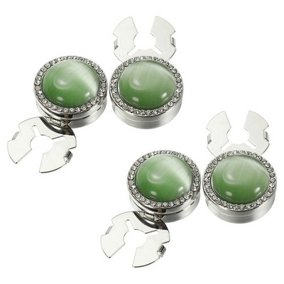 4Pcs Button Cover Cufflinks for Men, Shiny Cat's Eye Effect, Silver Green