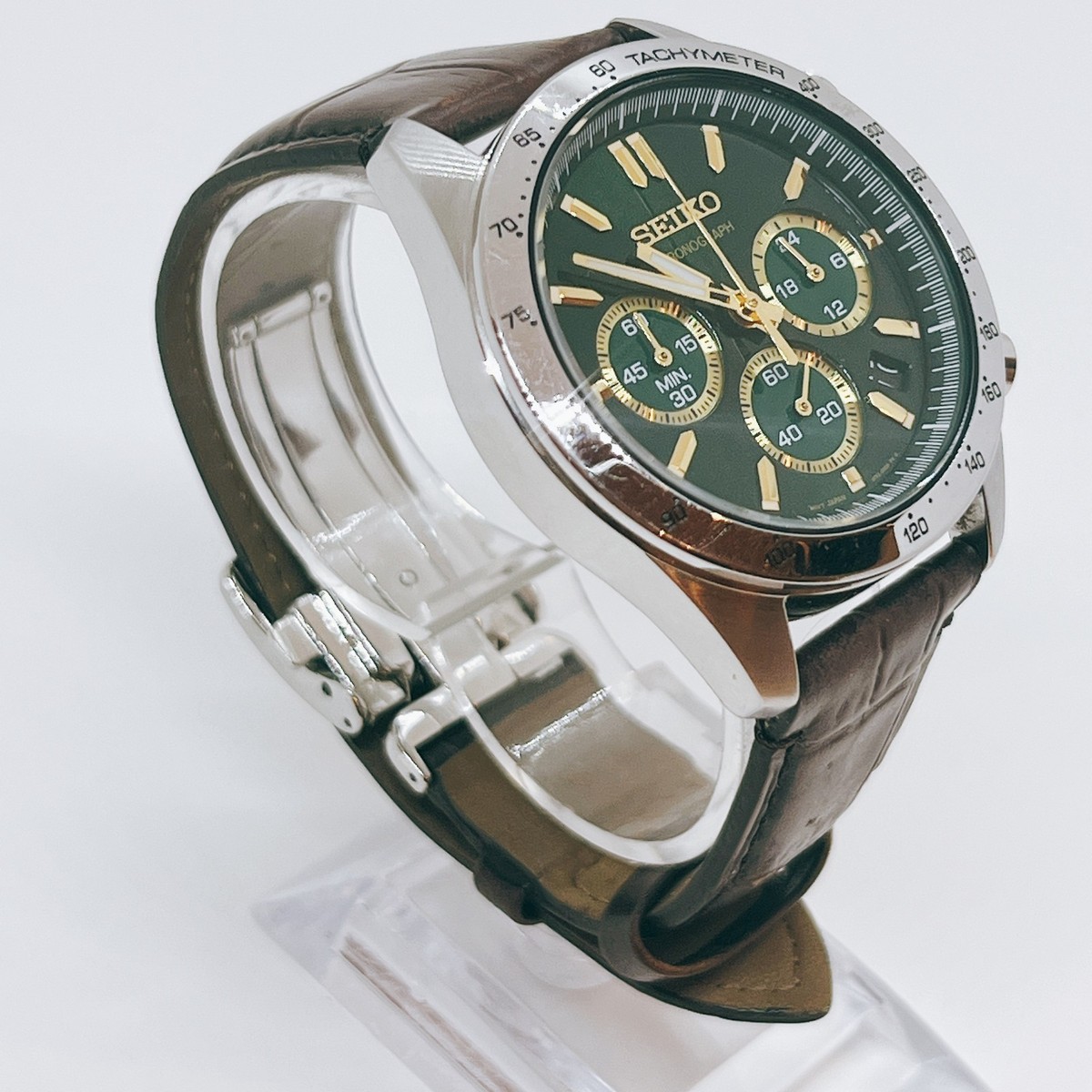 Seiko 8T63-00D0 Chronograph Quartz Men's Watch Green Dial Analog