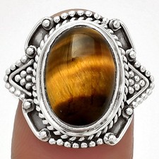 Natural Tiger Eye - Africa 925 Sterling Silver Ring s.7 Jewelry R-1557