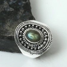 Labradorite Gemstone Ethnic Handmade Ring Jewelry Gift US Size-8.75 AR 16423