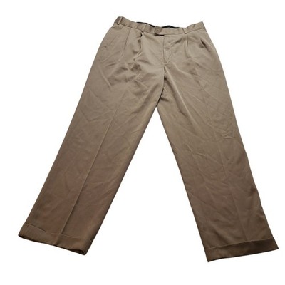 Perry Ellis Portfolio Men's 36x32 Pleated Cuffed Dress Pants Tan Khaki Trousers