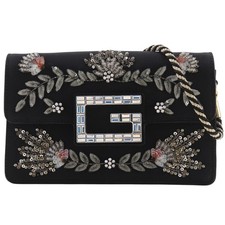 GUCCI Broadway Borsa a Tracolla Quadrata G 2 Vie Clutch Outlet Nero Cotone/Rhin...