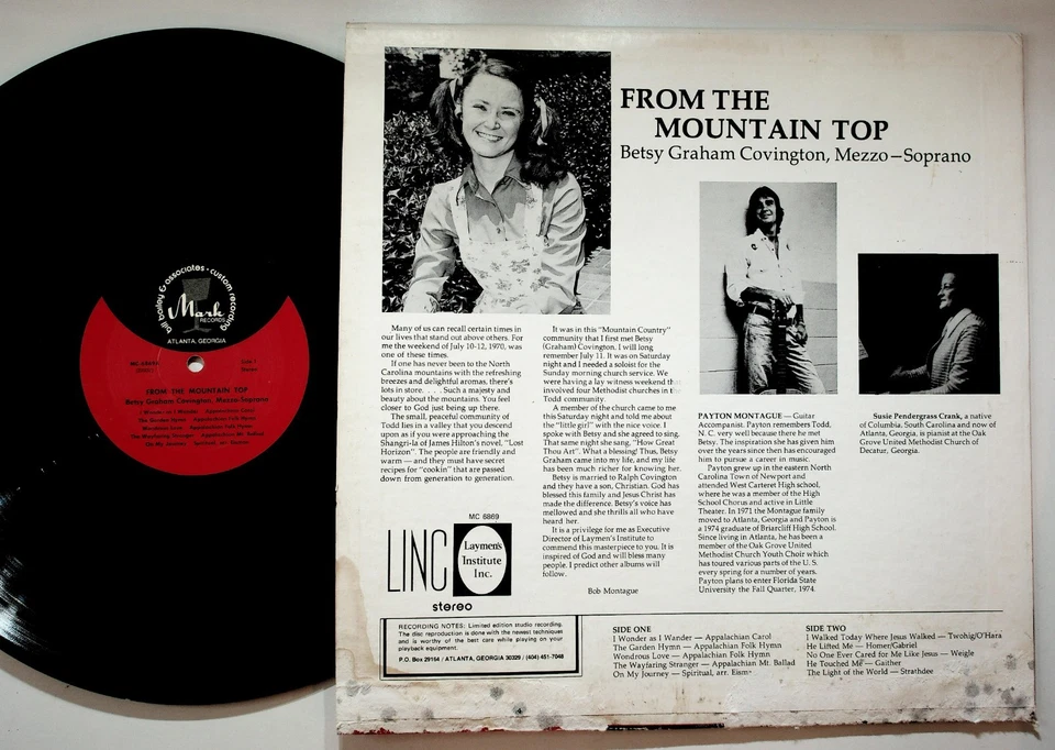 From the Mountain Top Betsy Graham Covington Gospel LP Mark MC-6869 Foto 2 de 4