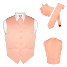 Men's Dress Vest NeckTie Hanky PEACH Pink Color Neck Tie Set for Suit or Tuxedo