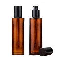 2PCS 120ml/4oz Empty Refillable Amber Glass Lotion Pump Press Bottles Soap