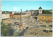 Vintage Trondheim Norway Postcard Market Place Statue of Olav Tryggvasson