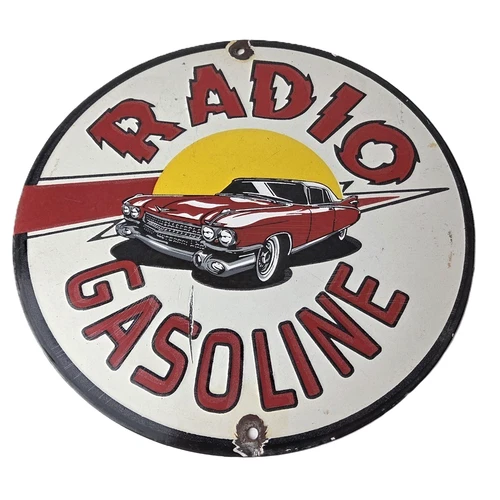 Vintage Radio Gasoline Sign - Chevy Bel Air Gas Pump Plate Porcelain Sign