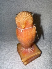 Vintage Degenhart Glass Tangerine Wise Owl on Books Figurine Glows under UV