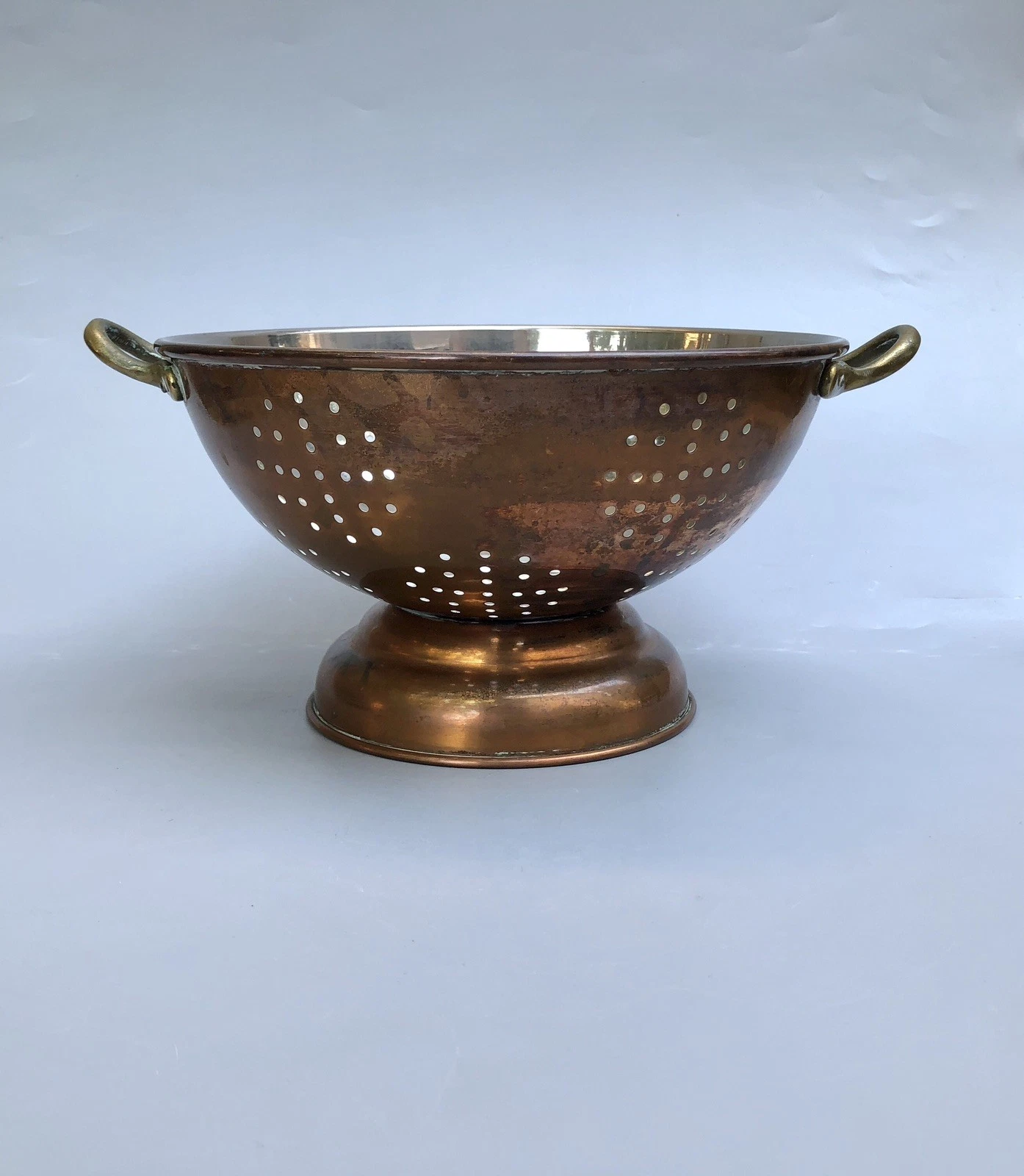 Vintage B&M Douro Copper Footed Strainer Colander Bowl With Handles Korea