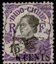 French Indochina 1919 Ammanite SG93 overprint 6c on 15c black/violet Used