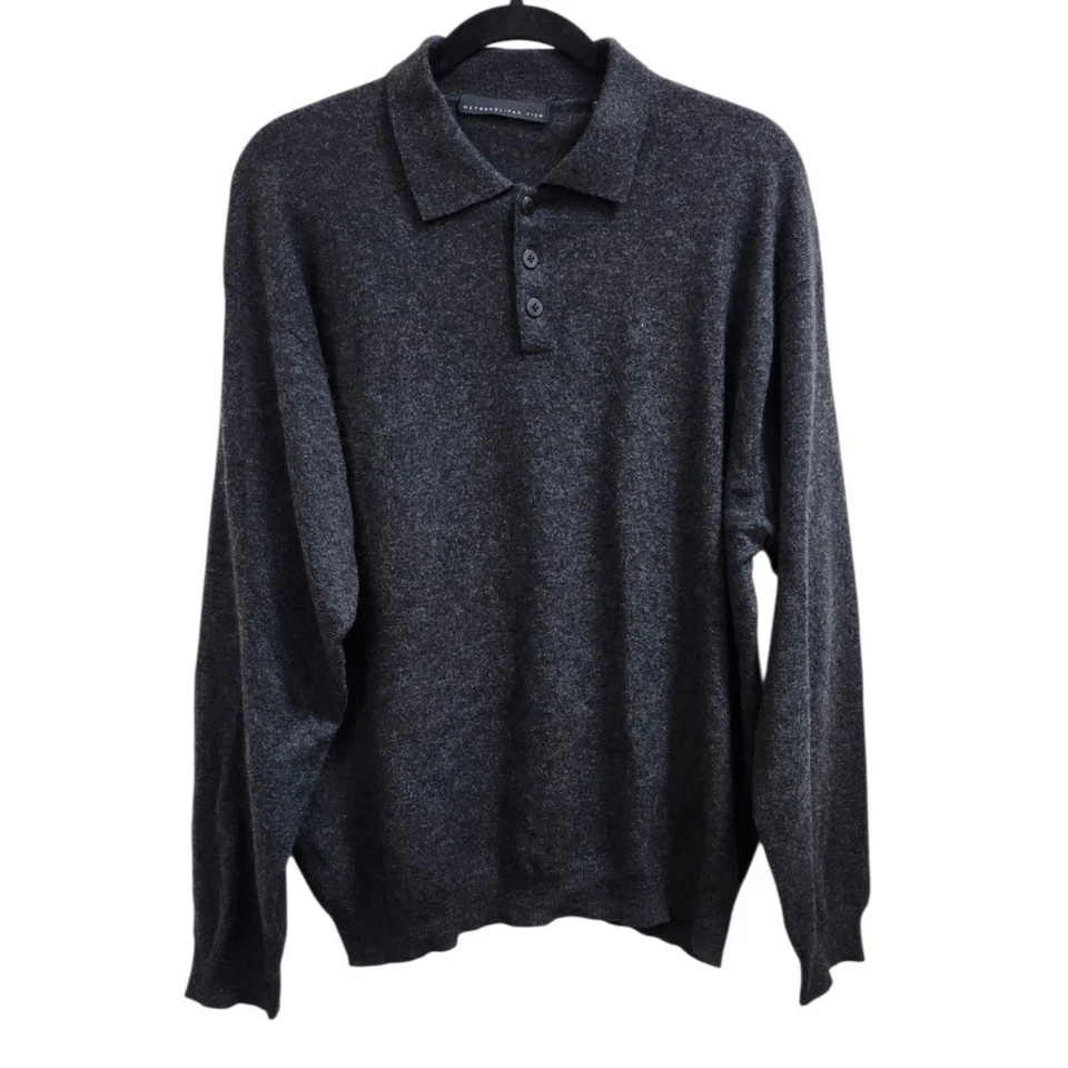 Metropolitan View 100% Cashmere Mens Polo Sweater L Gray Soft Luxury Knit Pullov - Image 2 of 4