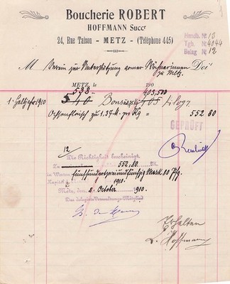 57 METZ Metzger ROBERT HOFFMANN SUC 1910 Metzgerei
