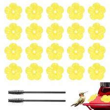 32-Pack Hummingbird Feeder Replacement Flowers, Plastic Feeder Parts [Yellow]