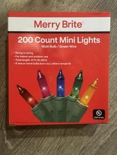 Merry Brite 200 Count Mini Color Lights Green Wire Multi Bulb  NEW 41 ft.