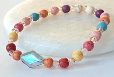 Handmade Free-Spirit Bracelet - Turquoise-Pattern, Boho Style, 17.5 cm / 6.9 in