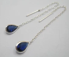 925 Solid Silver Tear Drop Shape Threader Earrings Decorated With Simulated CZ