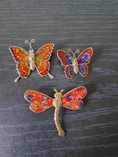 Sale! Set Of 3 Beautiful Vintage Brooches, 2 Butterflies And 1 Dragonfly!