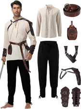 Men'S Renaissance Costume,8 Piece Medieval Viking Pirate Outfit Set Complete C