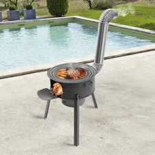 Wood Burning Stove with 3 Wok Rings, Multifunction Wood Burning Stove