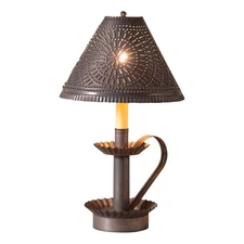 Irvins Country Tinware Candlestick Lamp with Chisel Shade in Kettle Black