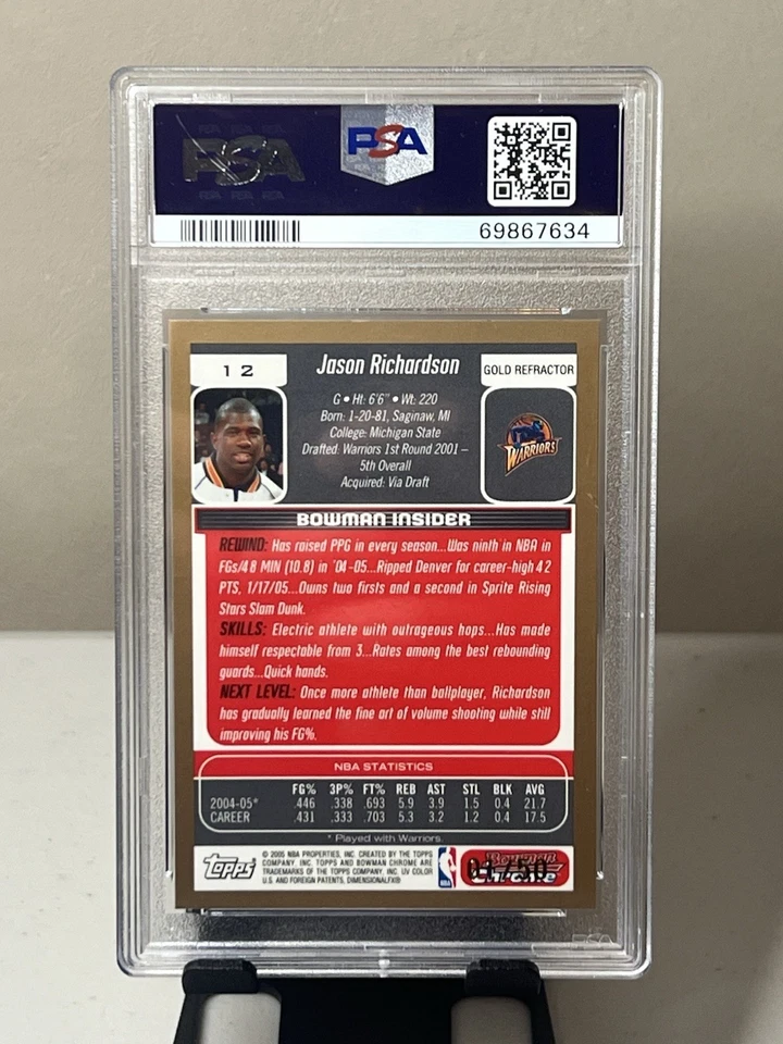 Jason Richardson 2005 Bowman Draft Picks And Prospects Gold Refractor/50 PSA 9 Foto 2 de 2