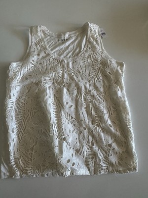 NWT Loft Off White Tank Top With Embroidered Overlay Size XL
