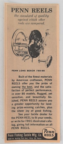 Vintage 1962 Penn Long Beach #60-68 Angelrolle Werbung