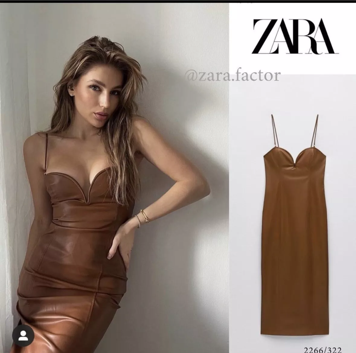 Zara Faux Leather Midi Dress Camel 2266/322 SMALL