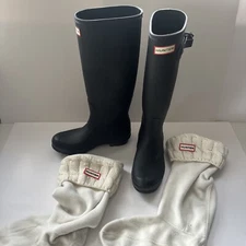 Hunter Original Tall Matte Black Rubber Rain Boots Women’s Size 6 W/ Sock Insert