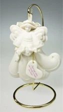 Porcelain Hanging Angel Marriage Joins Heart Christmas Holiday Ornament & Stand
