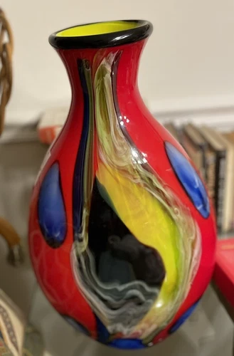 MURANO SALVADORE STUDIO LARGE TALL ITALIAN MULTICOLOR HAND BLOWN GLASS VASE