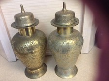 Vtg Solid Brass Temple Jars India # REDUCED