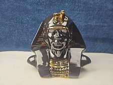 OLD Pharaoh Egyptian Bust Head 9"H Figurine Handmade Porcelain GOLD BLACK EUC