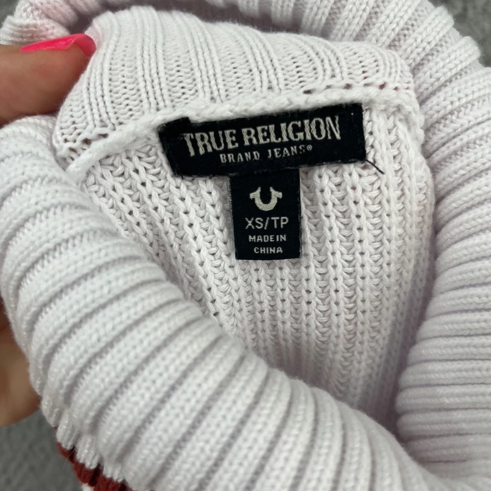 Suéter True Religion Cuello Alto Recortado Mujer Blanco Algodón Viscosa Talla XS Foto 3 de 4