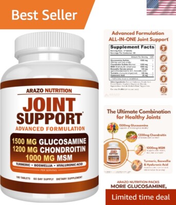 Extra Strength Turmeric Joint Relief Supplement with Glucosamine - 180 Tablets