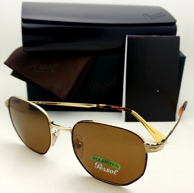 New PERSOL Sunglasses 2446-S 1075/57 52-20 Gold Frames Brown