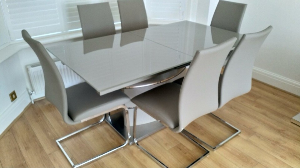 glass dining table and 6 chairs used eBay