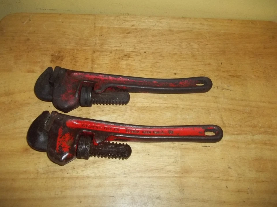 2-Vintage Rigid Heavy Duty 10" Pipe Wrench Plumbing Tool Made USA Steel 10 Inch - Image 3 of 3